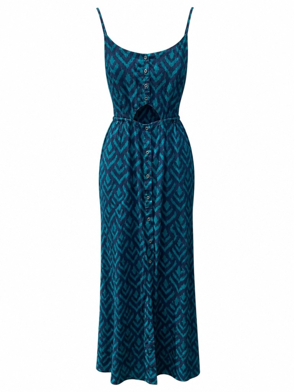 Roxy Teal Patterned Cutout Maxi Dress